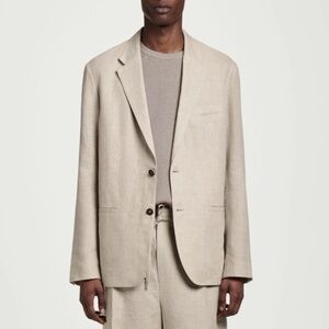 Claiborne Men’s Suit Blazer 100% Linen Beige Relaxed fit Single breast Sz L